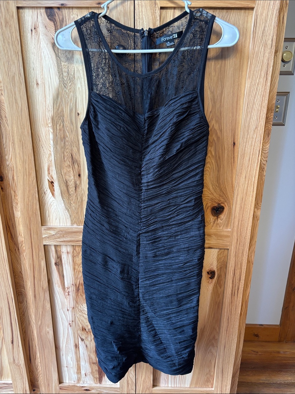 Forever 21 Black Lace-Top Ruched Midi Dress